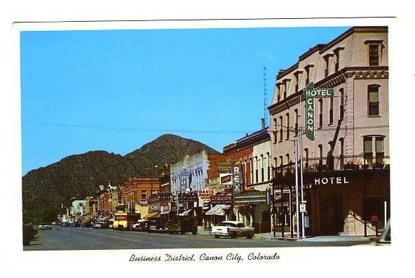 Canon City CO Street View Vintage Store Fronts Old Cars Rex Theatre Postcard