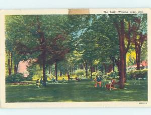 1950's PARK SCENE Winona Lake - Wayne Indiana IN H4020