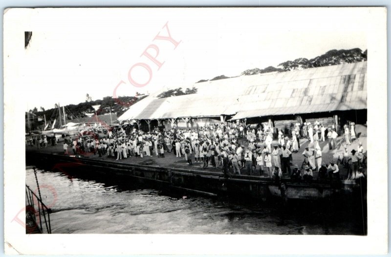 c1920s Papeete, Tahiti RPPC Ship Dock Port Harbor Real Photo Group Postcard A124