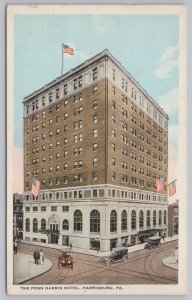 State View~Penn Harris Hotel Exterior View~Flags~Harrisburg PA~Vintage Postcard