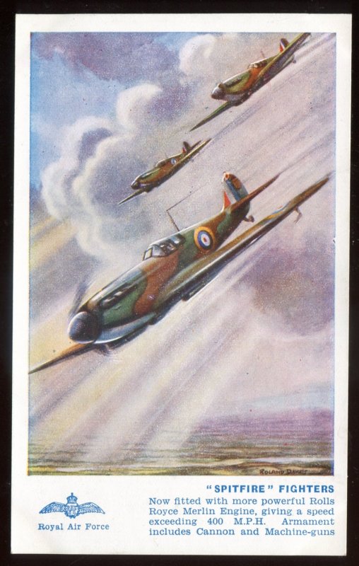 h833 - AIR FORCE Postcard 1940s Artist- DAVIES Spitfire Fighters by Salmon