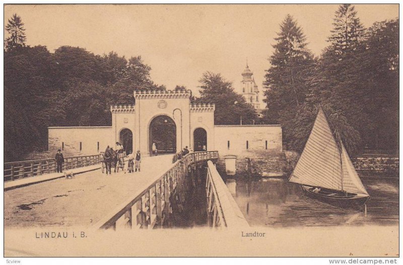 Bridge, Sailboat, Landtor, Lindau i. B. (Bavaria), Germany, 1900-1910s