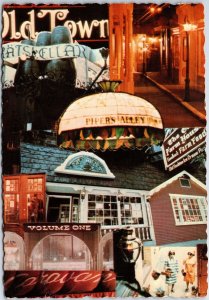 VINTAGE CONTINENTAL SIZE POSTCARD COLLAGE OF PIPER'S ALLEY OLD TOWN CHICAGO