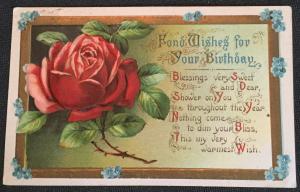 Postcard Used Birthday Embossed Flower Rose LB