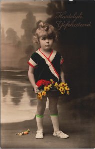 Girl With Flowers Colored Vintage RPPC C179
