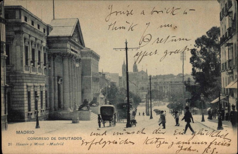 Madrid Spain Congreso de Diputados Street Scene c1905 Vintage Postcard
