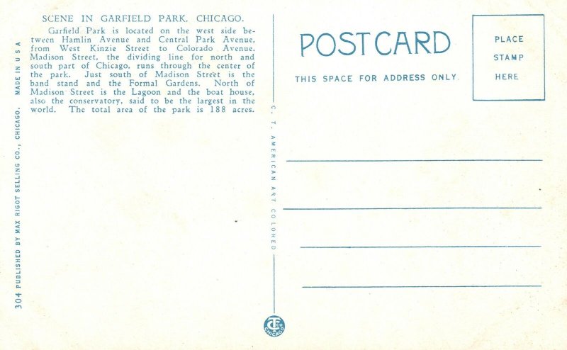 Vintage Postcard Scene In Garfield Park Hamlin And Central Park Ave. Chicago ILL