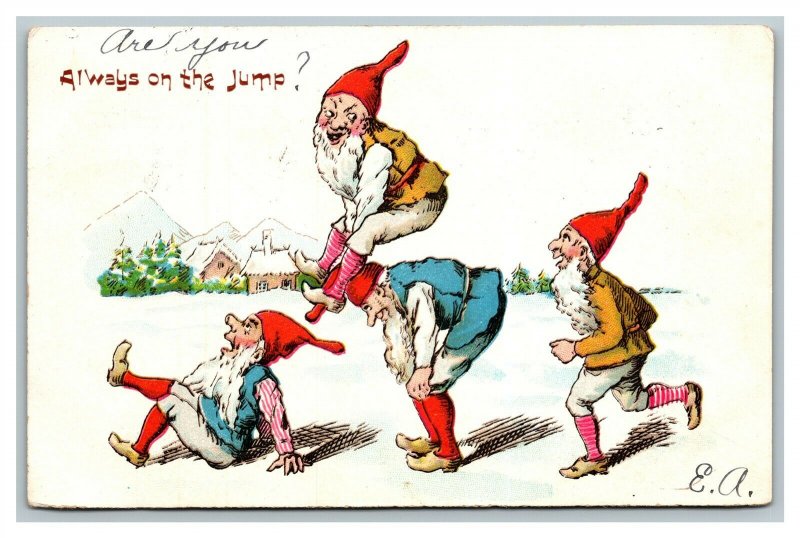 Gnomes Playing Leap Frog Always On The Jump Undivided Back Postcard