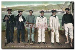 Old Postcard Army Life Marin The different outfits on board