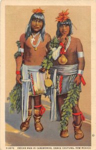 Native American Indian Men Dancers Corn Dance NM Fred Harvey linen postcard