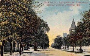 North 7th Street Congregational M E & Grace Episcopal Sheboygan WI 1914 postcard