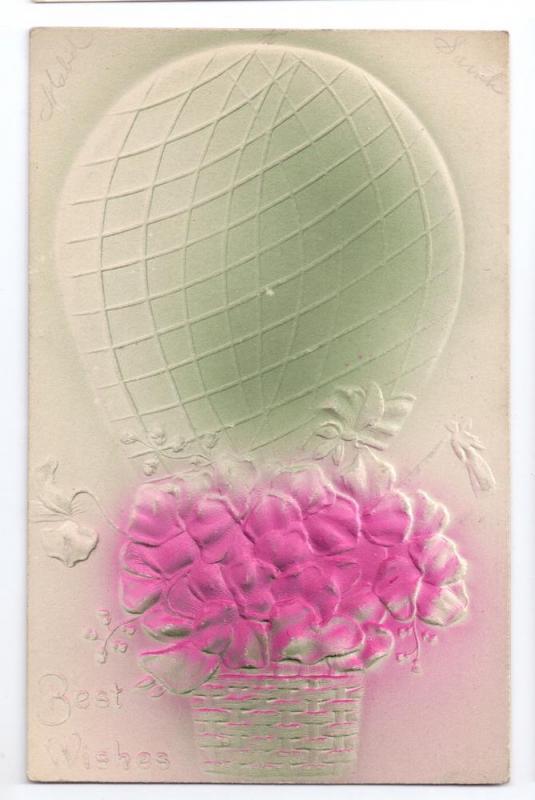 Hot Air Balloon Violets Flowers Airbrushed Embossed c 1907