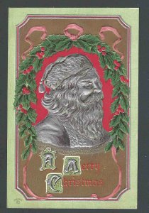 Ca 1908 PC* Vintage Xmas Greeting W/Silver Santa Emb Used