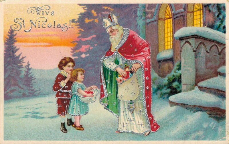 Saint Nicolas European Vintage Embossed Postcard 04.01