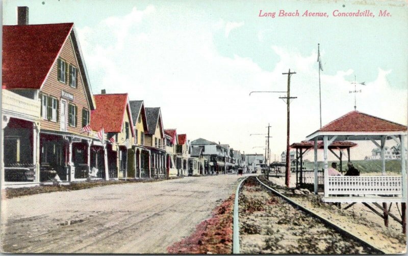 Concordville Maine~Railroad Tracks Along Long Beach Avenue~Hotels~Gazebo~c1910 