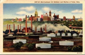 Linen Postcard Mid-Continent Oil Refinery and Skyline of Tulsa, Oklahoma