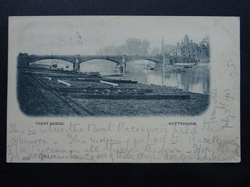 NOTTINGHAM Trent Bridge showing ROWING BOATS on Bank c1902 UB Postcard