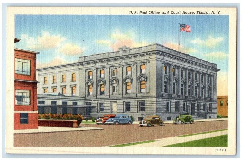 c1940 US Post Office Court House Exterior Building Elmira New York NY Postcard
