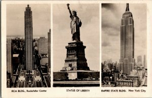 RPPC RCA and Empire State Buildings, Statue of Liberty NY Vintage Postcard U36