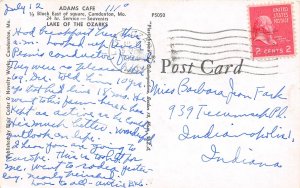 Adams Cafe Cars Camdenton Lake of the Ozarks Missouri 1954 postcard