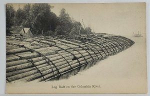 WA Columbia River Washington Log Raft on River Early 1900s Postcard S14