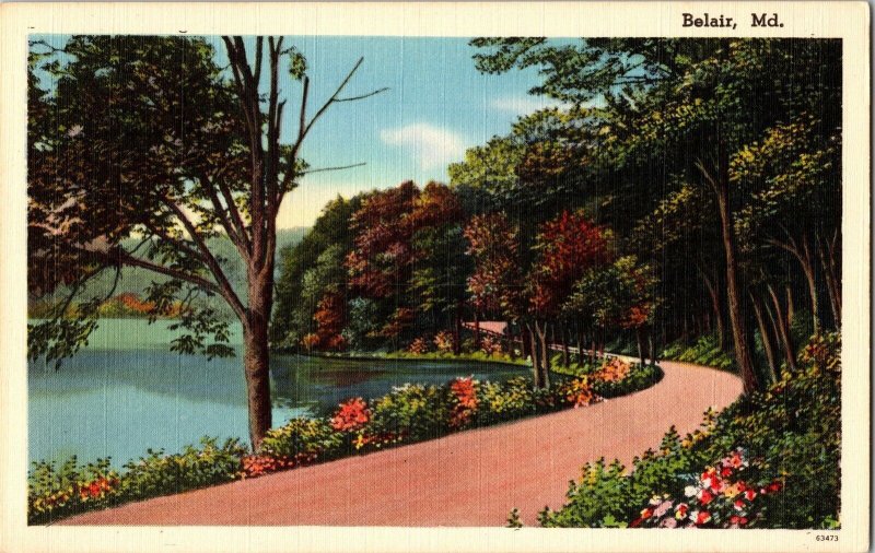 Belair Md Maryland Vintage Linen Postcard Tichnor Views Unposted Unused UNP Vtg 