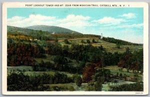 Catskill Mountains New York 1937 Postcard Point Lookout Tower & Mt. Zoar