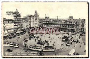 Old Postcard Brussels Place Rogier and North Station Tramway