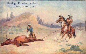 Hastings NE Frontier Festival 1907 Postcard Western Art Cowboys Branding Scene