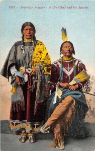 H36/ Native American Indian Postcard c1910 Ute Chief Squaw Dressed 23