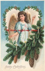 Christmas, Unknown Pub, Angel in Blue Robe, Pine Cones & Bristles