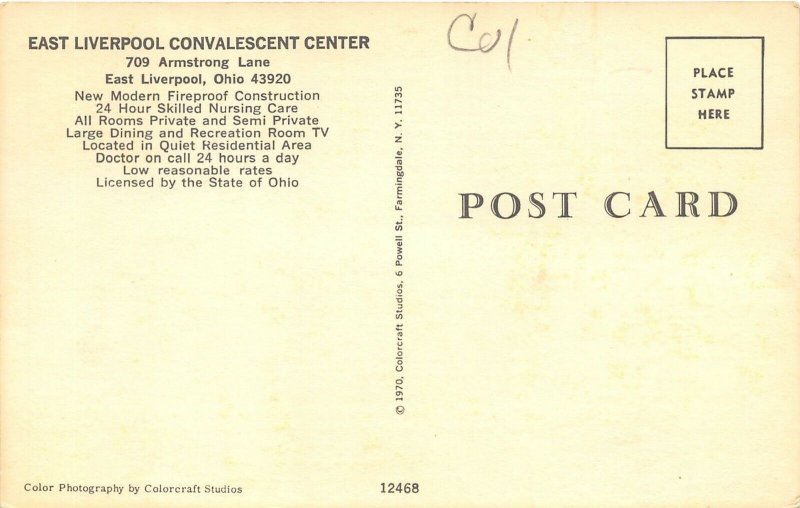 East Liverpool Ohio 1960s Postcard Convalescent Center Columbiana County
