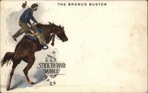 Cowboy Bronco Buster STICK TO YOUR SADDLE c1905 Postcard