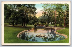 Davenport Iowa~Lagoon In Vanderveer Park~Trees Reflect In Pond~Vintage Linen PC