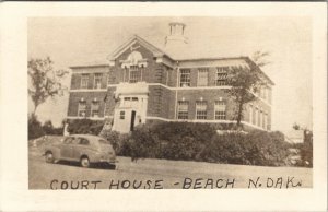 Beach North Dakota Golden Valley County Courthouse RPPC Old Car ND Postcard V17