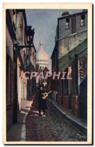 Old Postcard Paris Montmartre Rue Saint Rustique Homme Music guitar