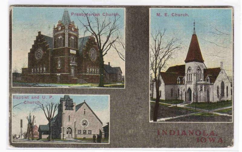 Churches of Indianola Iowa 1910c postcard