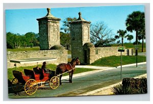 Vintage 1960's Postcard Horse Drawn Carriage The Old City Gate St. Augustine FL