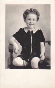 Theresa Ellen Chenoweth Young Child Posing on Chair early 1940s Real Photo