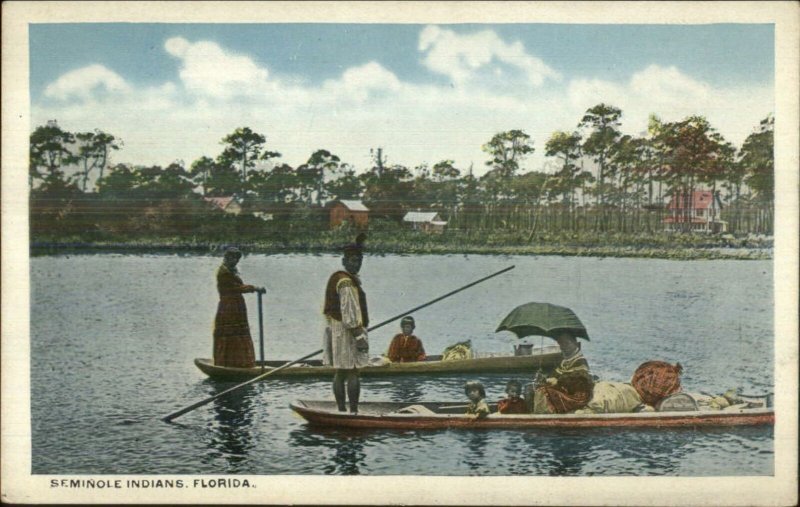 Seminole Native Indians Boating in Florida c1920 Postcard