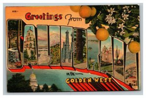 Vintage 1940's Postcard Greetings From California in the Golden West - City View