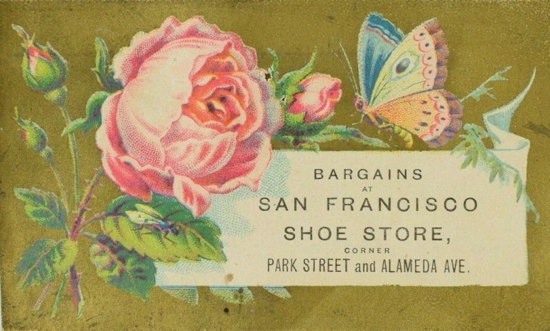 1870's-80's San Francisco Shoe Store Butterfly Insect Pink Rose P42