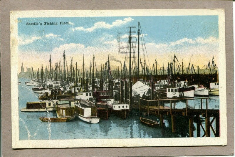 Postcard WA Seattle Fishing Fleet Boats Dock Water c1920 2653N