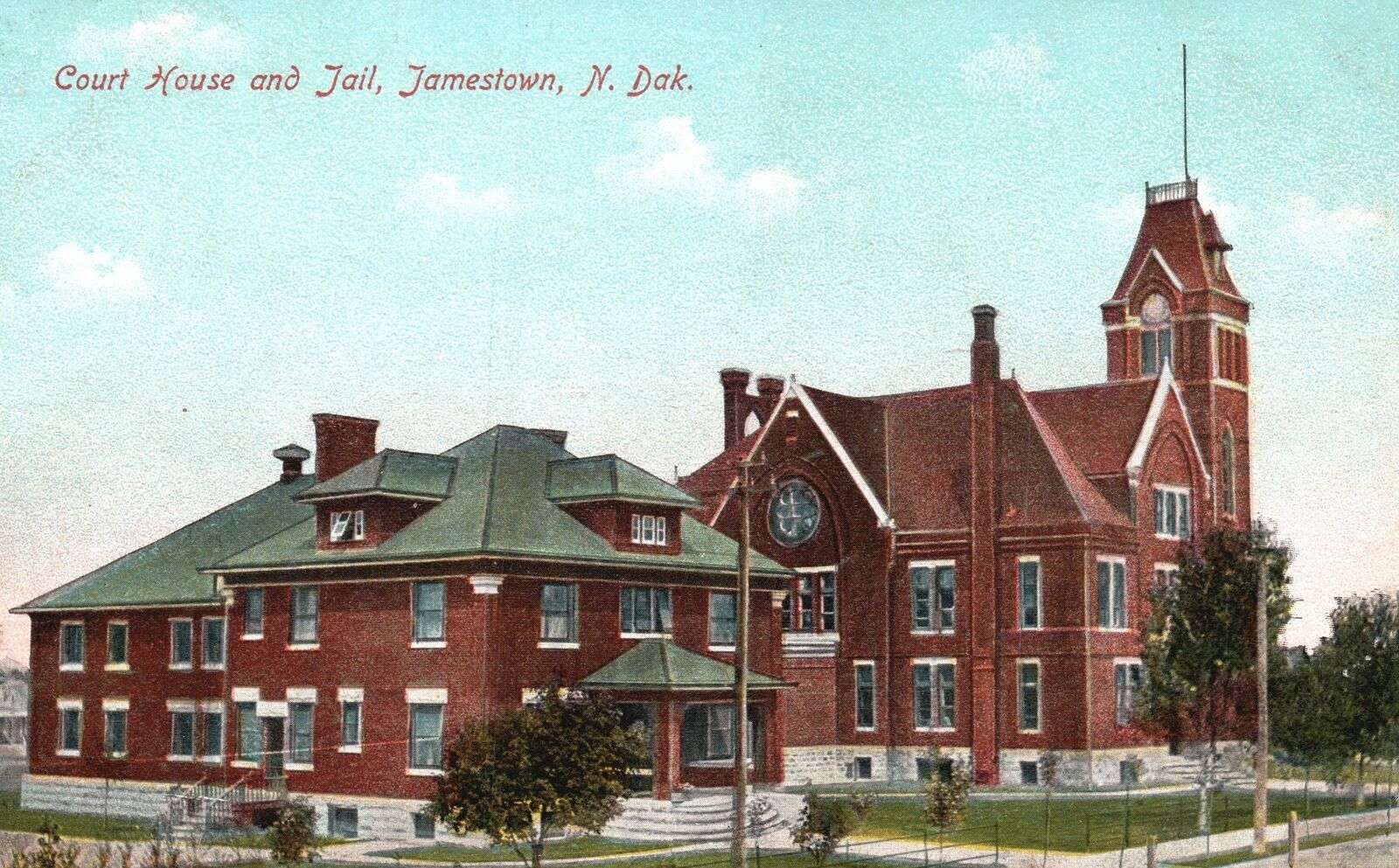 Vintage Postcard 1910's View of Court House and Jail Jamestown North