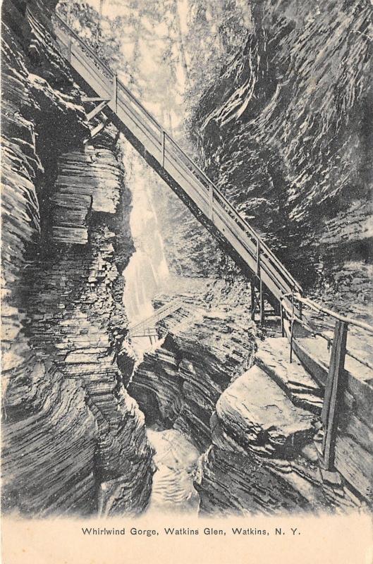 Watkins New York~Watkins Glen Whirlwind Gorge~Stairway Bridge~c1910 Postcard