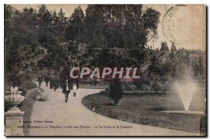 Old Postcard Rennes New Garden Plants water jet and Cascade
