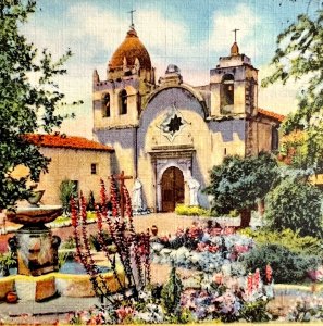 San Carlos Of Monterey Mission Carmel Postcard California c1930s PCBG9A