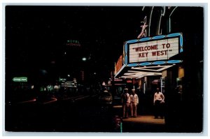 c1950's Duval Street Main Stem Night View Key West Florida FL Vintage Postcard