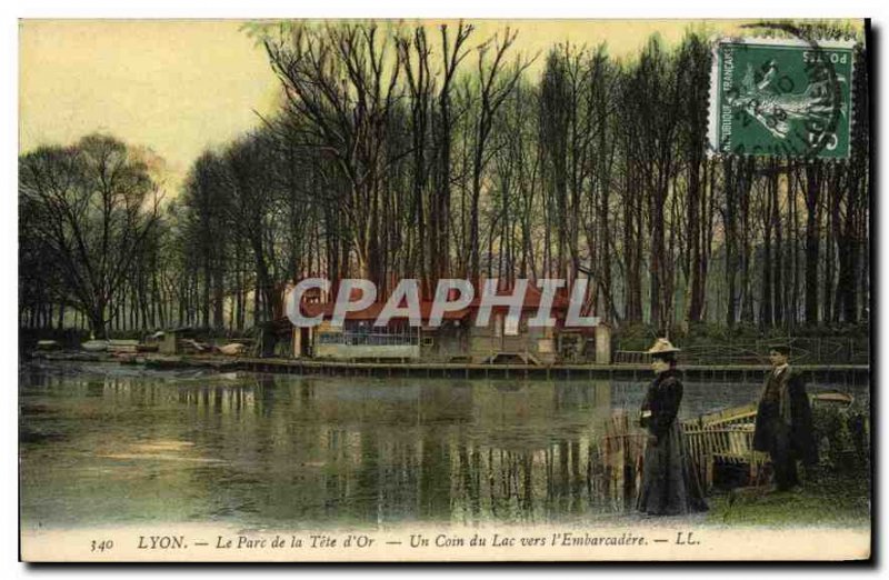 Old Postcard Lyon Parc de la Tete Or A Corner of the Lake to the Embarcadere