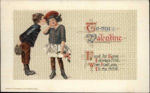 WINSCH SCHMUCKER VALENTINE Little Boy Whispers to Girl Antique Postcard
